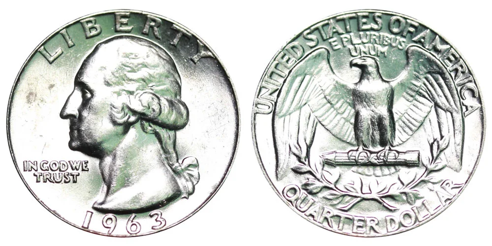 1963 Washington Quarter obverse showing George Washington and reverse showing heraldic eagle