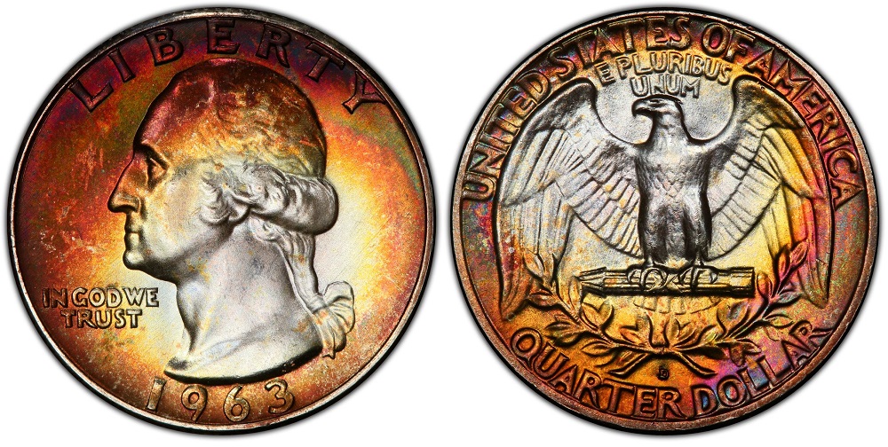 1963-D Washington quarter in high-grade Mint State MS-67 condition showing exceptional luster and minimal contact marks
